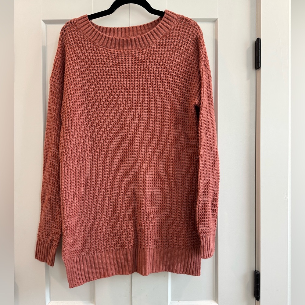Women's Waffle Knit Sweater - Rust